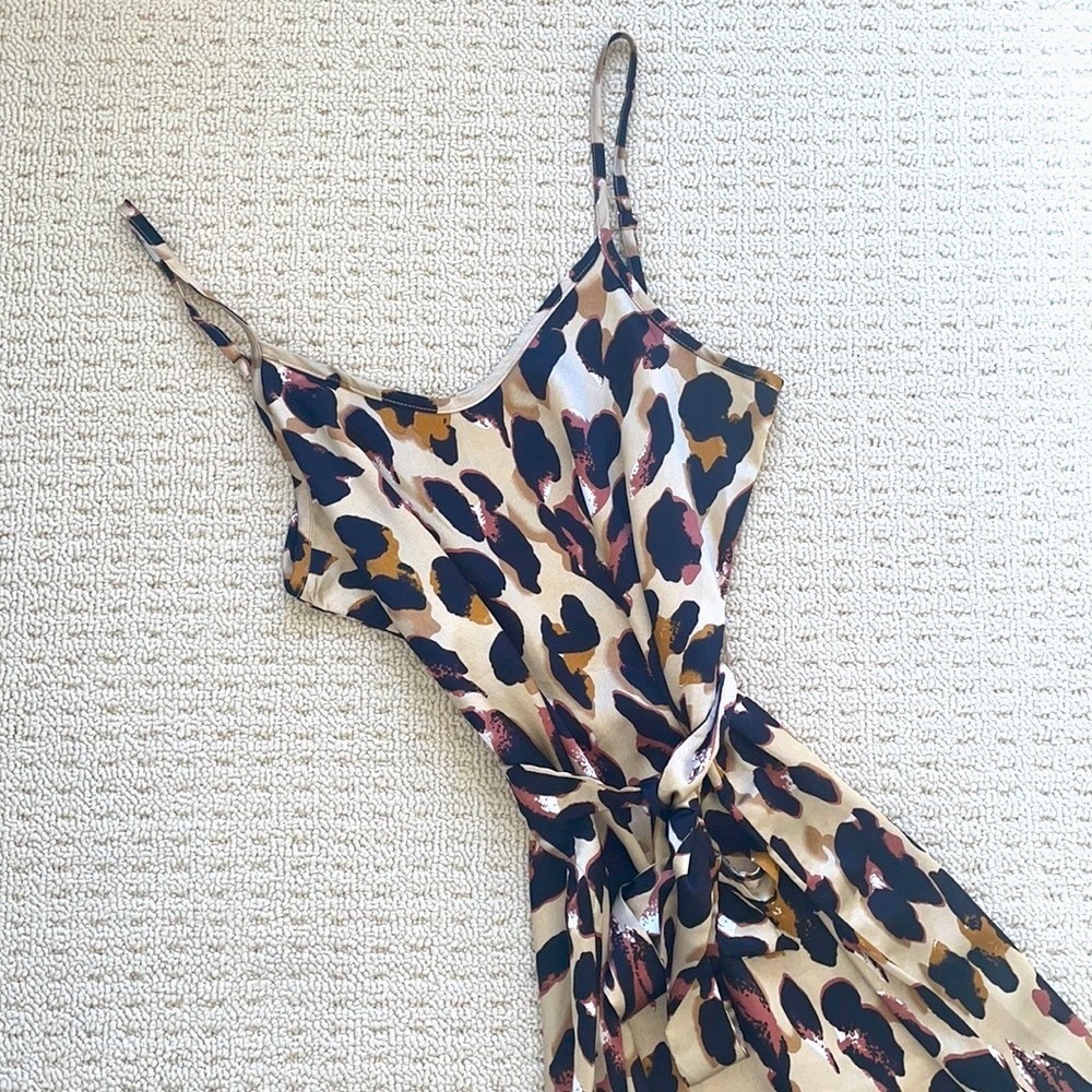 Boohoo Petite Leopard Satin Slip Dress NWOT